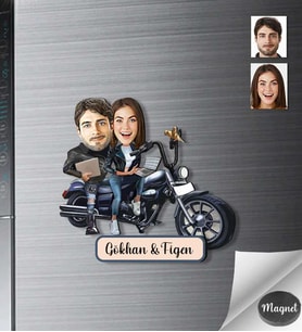 Kişiye Özel Motorcu Sevgili Ahşap Magnet -3