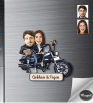 Kişiye Özel Motorcu Sevgili Ahşap Magnet -3