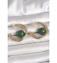 Pirinç Gold Renk Halka Model Yeşil Boncuk Detay Kadın Küpe - EBJ250412W32565 (Renksiz)