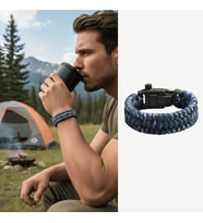 Pusulalı Çakmaklı Taktik Paracord Bileklik - Deniz Kamuflaj Desen - Kamp ve Doğa Sporları İçin