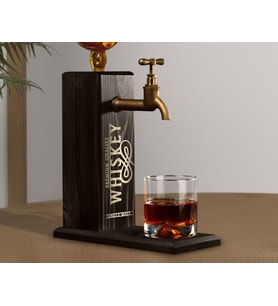 BK Gift Aynalı Altın Kabartma Musluklu Doğal Siyah(Ebony) Ahşap Viski Standı, Home Bar, İçecek Dispenseri, Ahşap İçecek Çeşmesi-5