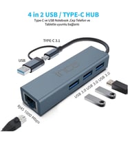 Inca IUTP-03TX Ethernet Usb 3.0+Type-C 3.1 Grişli 000 Mbps 3X3.1Usb Eternet-Çoklayıcı