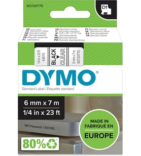 Dymo S0720770, D1 Yedek Şerit (6 Mm X 7 Mt), Şeffaf/Siyah (43610)