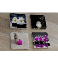 Spa Taşları Papatya ve Orkide Doğal Taş Bardak Altlığı 4'lü set - Natural Stone Coasters