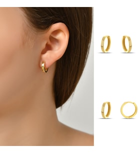 DKMN Gümüş Küçük Köşeli Daire Küpe Unisex Gümüş Küpe (Gold)