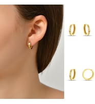 DKMN Gümüş Küçük Köşeli Daire Küpe Unisex Gümüş Küpe (Gold)