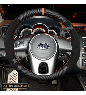 Kia Soul Dikme Direksiyon Kılıfı Alcantara Süet Mat Karbon Taba Yüzük ve Dikiş AM Solu Tuşlu 2011-2014