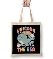 Cute Unicorn Of The Sea Narwhal Rainbow Bez Çanta Uzun Saplı