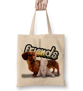 Amigos Sinceros Pug Cat Köpek Kedi Bez Çanta Uzun Saplı