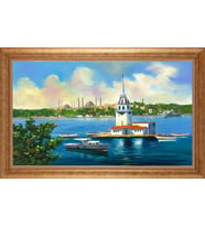 Çerçeveli Paspartulu Manzara Tablo bm1502 (Gold)