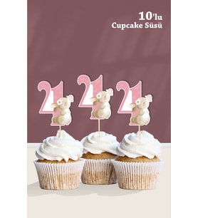 Kelebekli Tavşan 4 Yaşında Cupcake Süsü '10lu