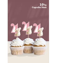 Kelebekli Tavşan 4 Yaşında Cupcake Süsü '10lu