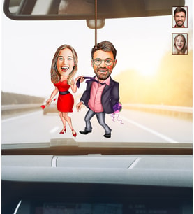 Kişiye Özel Karikatürlü Çift Ahşap Araba Dikiz Ayna Süsü