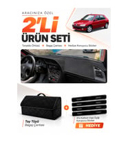 PEUGEOT 306 (1993-2002) Uyumlu Torpido Örtüsü + Tay Tüyü Bagaj Çantası + Sticker Seti - Siyah