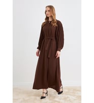 Kolları Piliseli Abaya - Kahve (Kahverengi)