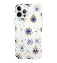 PrintiFy Apple  iPhone 12 Pro Max ile Uyumlu 1mm Slim Fit Nazar Boncuğu 5 Baskılı Şeffaf  Kılıf