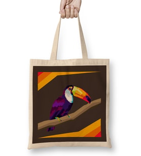 Colorful Tukan Birds In Pop Art Design Bez Çanta Uzun Saplı