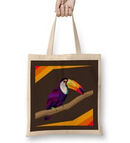 Colorful Tukan Birds In Pop Art Design Bez Çanta Uzun Saplı