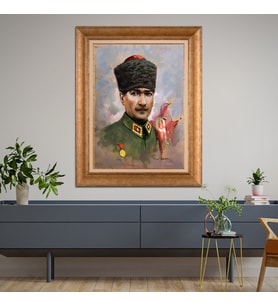 Altın Paspartulu Atatürk  Çerçeveli Tablo C277 (Gold)