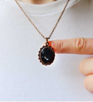 Doğal Taş Oniks Doğal Taşlı Desenli Otantik Kadın Bakır Renk Kolye 45 Cm Zincirli euk27bo (Siyah)