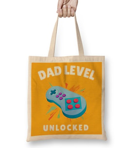 Dad Level Unlocked Gaming New Dad Baby Announcement Fathers Day Daddy To Be Video Game First 04 Bez Çanta Uzun Saplı