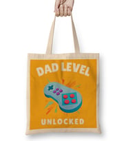 Dad Level Unlocked Gaming New Dad Baby Announcement Fathers Day Daddy To Be Video Game First 04 Bez Çanta Uzun Saplı