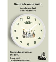 İsme Özel Sevimli Hayvanlar Çocuk Odası Duvar Saati Orta Boy 30 cm Beyaz Camlı Sessiz
