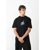 Erkek Kısa Kol Yazlık Tişört Bisiklet Yaka Baskılı Oversize T-Shirt - Siyah