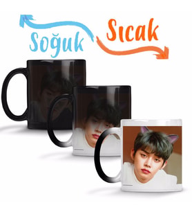 TXT Yeonjun Cat Dog Sihirli Kupa Bardak Porselen