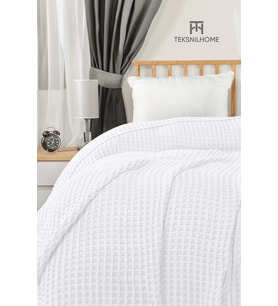 Pamuk Waffle Desen Tek Kişilik Beyaz Pike 160x230