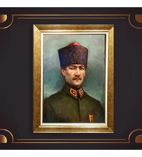 Özel Seri Paspartulu Çerçeveli Atatürk Tablo l730 (Gold)