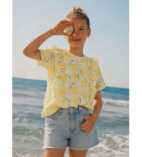 Civil Girls Limon Desenli 6-9 Yaş Gömlek - Sarı