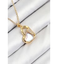 316L Çelik Zirkon Taşlı Kalp Model Gold Renk Kadın Kolye - TJ-BKO10523