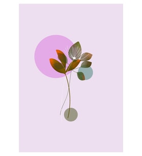 Modern Botanik Soyut Çiçek MDF Tablo - Lila Arka Plan Pastel Tonlar Minimalist Çerçevesiz Duvar Panosu