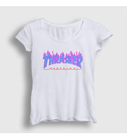 Presmono Kadın Beyaz Logo V2 Thrasher T-Shirt 278461tt (Beyaz)