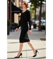 Kadın Bodycon Kesim Düz Triko Elbise Uzun Kollu V Yaka Midi Boy Sonbahar Kış Şıklığı Kaliteli