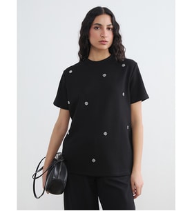 LCW Modest Siyah Taşlı Soft Touch Kadın Tişört
