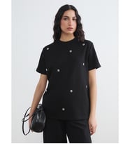 LCW Modest Siyah Taşlı Soft Touch Kadın Tişört