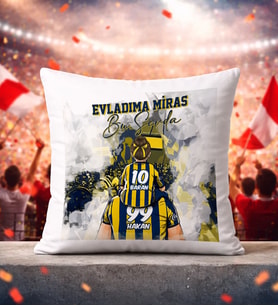 BK Gift Kişiye Özel İsimli Baba-Kız Sarı Lacivert Evladıma Miras Bu Sevda Beyaz Kırlent Yastık-1, Doğum Günü Hediyesi, Taraftar Hediyesi