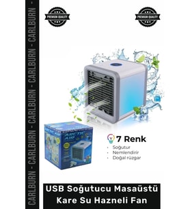 #Vantilatör LED Işıklı Sessiz Taşınabilir Nemlendirici USB Soğutucu Masaüstü Kare Su Hazneli Fan
