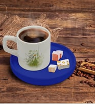 BK Gift Kişiye Özel Mavi Sunum Tabaklı Papatya Temalı Türk Kahvesi Fincanı Model 13