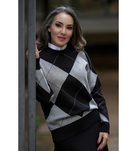 Styleboom X Peraluna OXFORD PULLOVER Bisiklet Yaka Baklava Desen Kadın Triko Kazak - Siyah