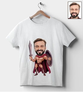 Kişiye Özel Gladyatör Savaşçı Tasarımlı Karikatür Tişört 95 (Beyaz)