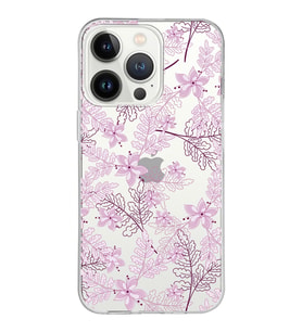 Apple iPhone 13 ProMax Uyumlu Kapak Floral Pudra Tasarımlı Şeffaf Silikon Kılıf