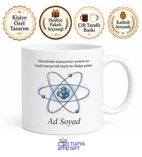 Atom Modeli Çizimli Fizik Sever Öğrencilere Esprili Kupa Bardak Hediye