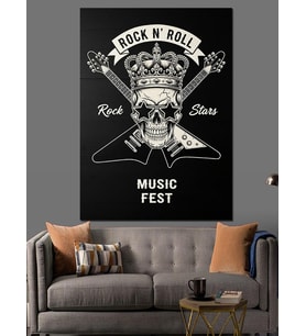 Rock Roll Motorsikletçi Kafatası Dekoratif Kanvas - Mdf Ahşap Tablo