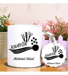 Kuaförlere Özel Kupa Bardak ve Anahtarlık Hediye Seti (Model 1)