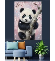 Oturan Sevimli Bebek Panda Dekoratif Kanvas - Mdf Ahşap Tablo