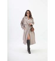 Beli Kuşaklı Allerli  Apoletli Trençkot - Taş