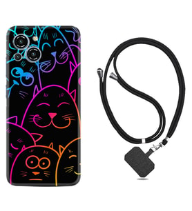 Reeder S23 Max Pro Kılıf Silikon Boyun Askılı İpli Desenli Silikon Neon Cats 1790
